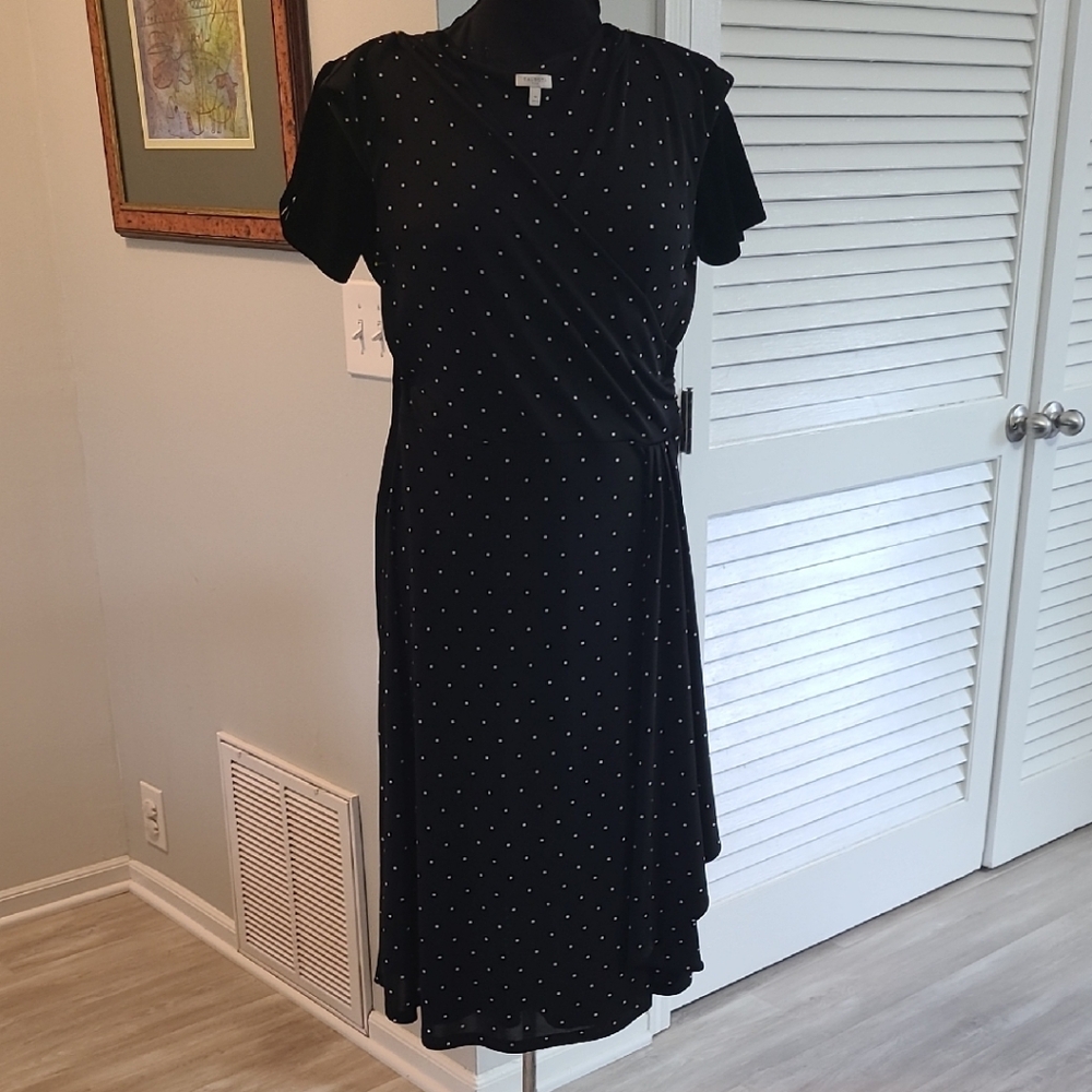 Talbots Black Midi Dress with White Dots